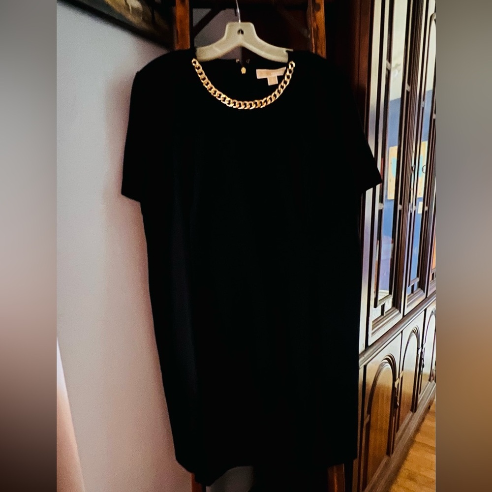 Michael Kors A-Line Dress with Chain Neckline Accent - Black (XL)